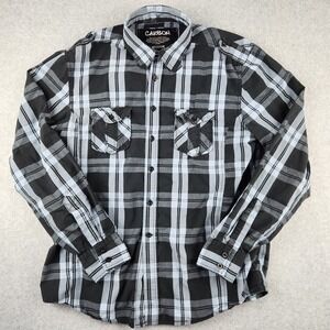 Carbon Plaid Flannel Button-Up Shirt Men's Size M Black Gray Skater Grunge